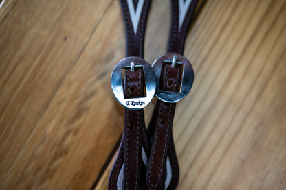 Spur straps-white and chocolate w/ flower